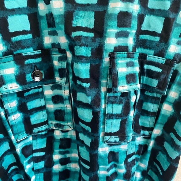 Marvin Richards Teal Watercolor Belted Fit and‎ Flare Dress Size 2 Pockets - Picture 5 of 6